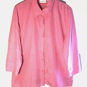 Pink Blouse Liz Claiborne Size Large Button Up 3/4 Length Sleeves Soft